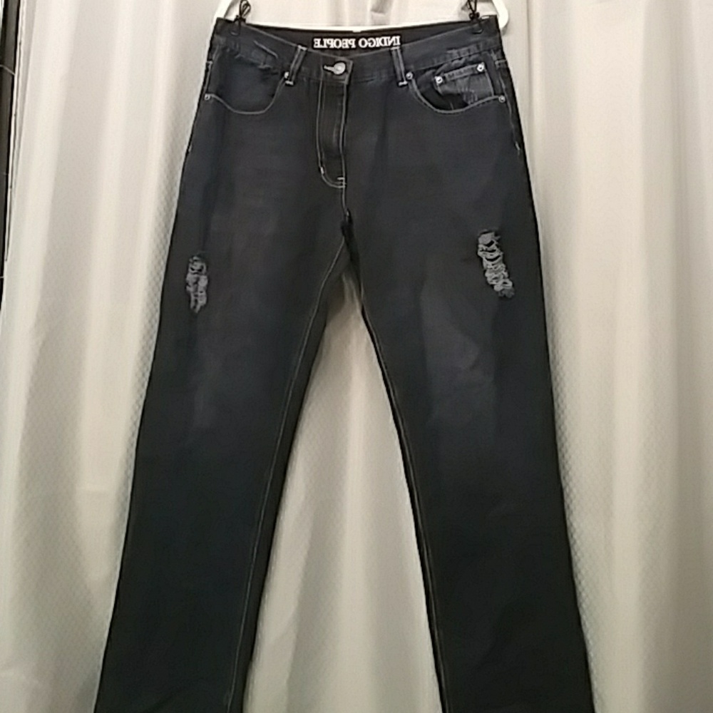 Distressed denim jeans